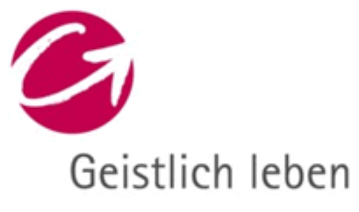 Man sieht einen roten Punkt. Darin ein weißer Pfeil der nach oben zeigt. Rechts darunter der Text: Geistlich leben.